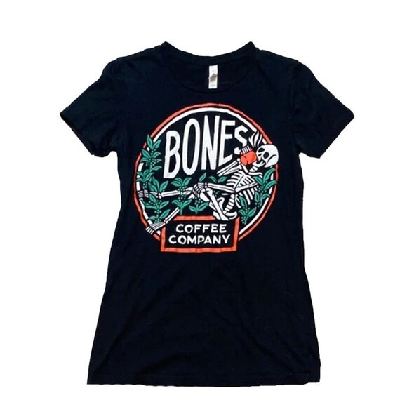 Bones Coffee Skeleton Logo Graphic Tee Black Women’s Medium - Picture 1 of 6